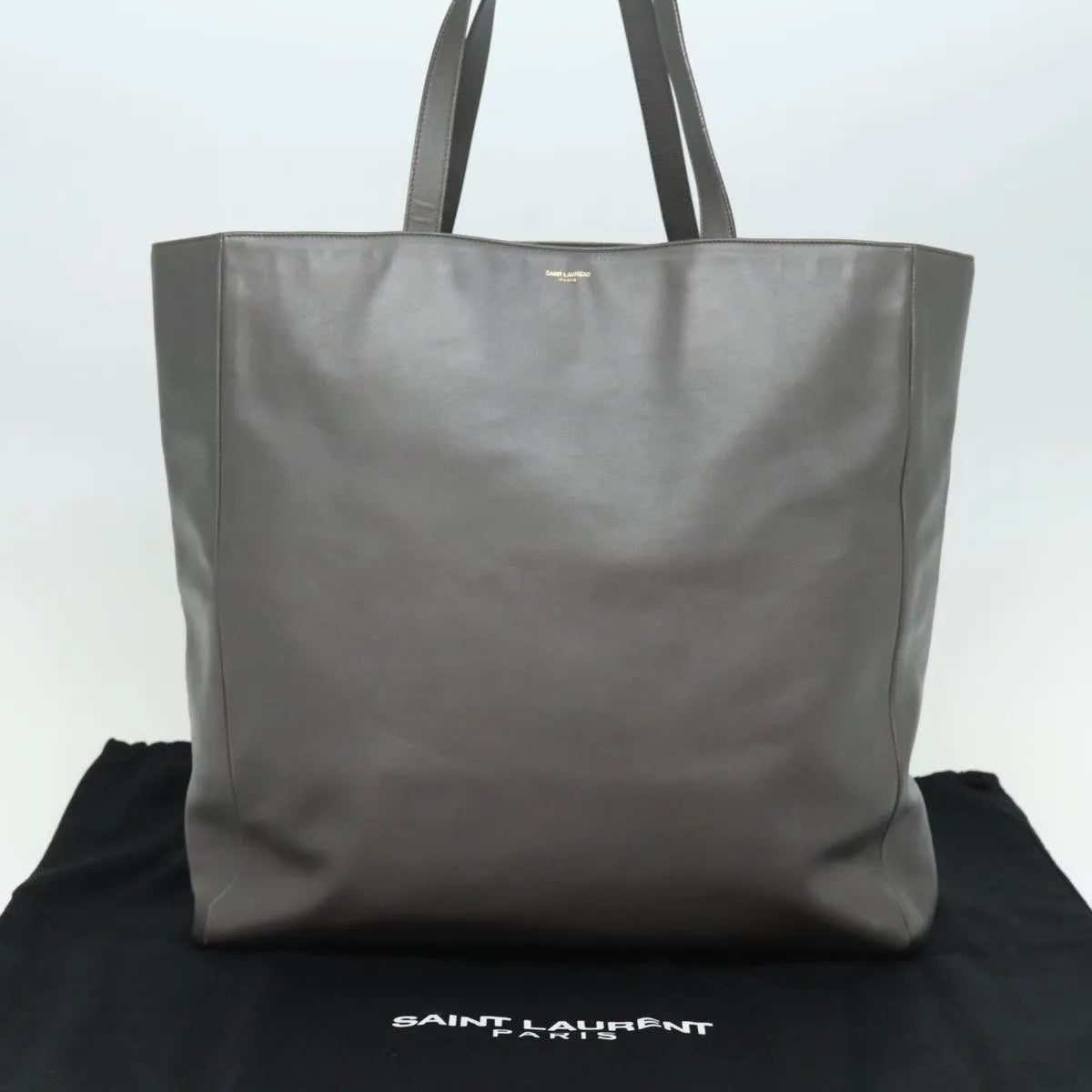 Saint Laurent Reversible North South Shopper Tote Leather, Gray, Leather, Tote Bag