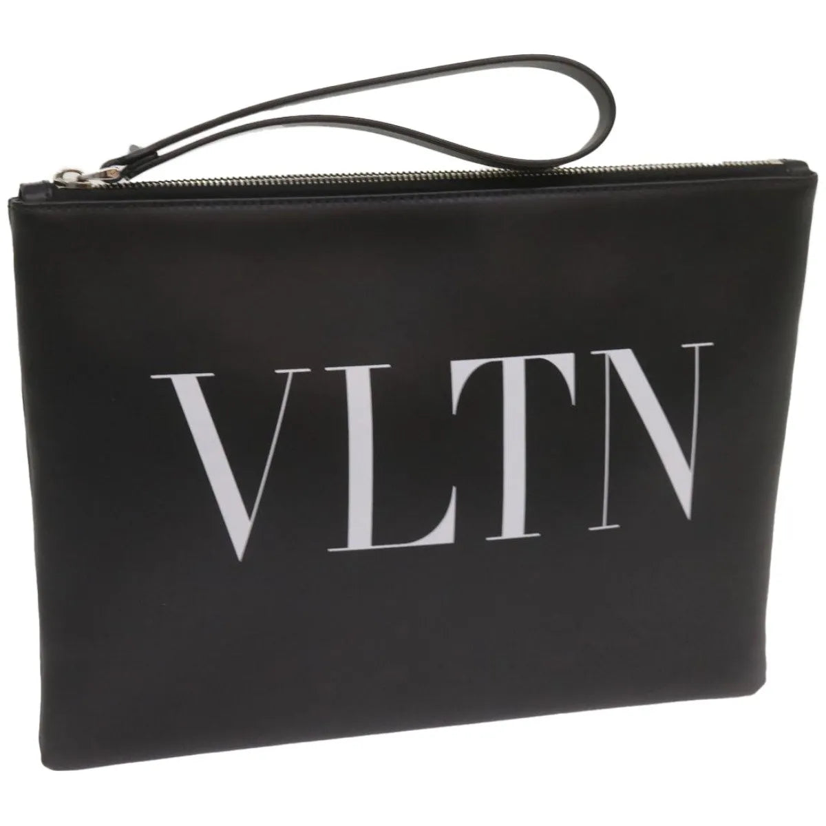 Valentino Garavani VLTN Wristlet Clutch Printed Leather, Black, Leather, Clutch