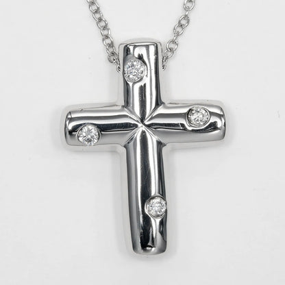 Tiffany & Co. Cross Pendant Platinum and Diamonds, Silver, Platinum, Necklace
