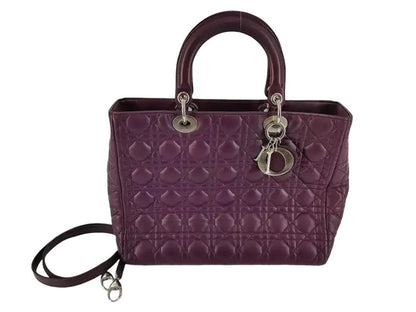 Christian Dior Lady Dior East-West Leather, Purple, Leather, Handbag