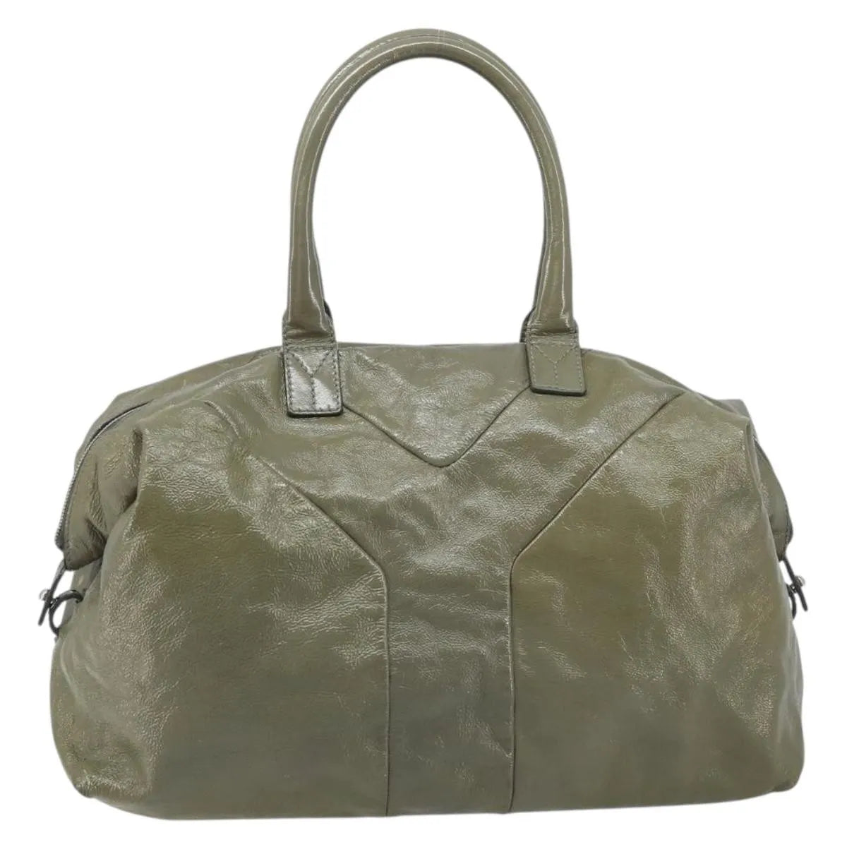Saint Laurent Easy Y Satchel Patent, Khaki, Patent Leather, Handbag