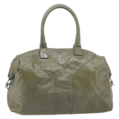 Saint Laurent Easy Y Satchel Patent, Khaki, Patent Leather, Handbag