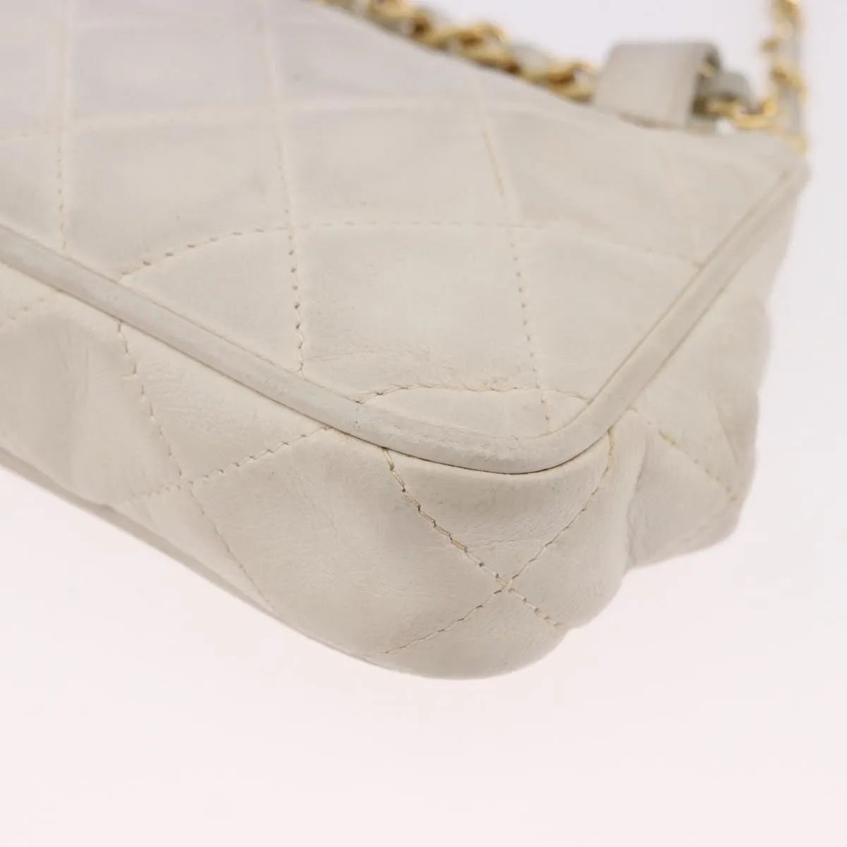 Chanel Vintage Diamond CC Tassel Quilted Lambskin, White, Leather, Shoulder Bag