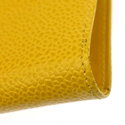 Chanel Vintage CC Phone Holder Caviar, Yellow, Leather, Clutch