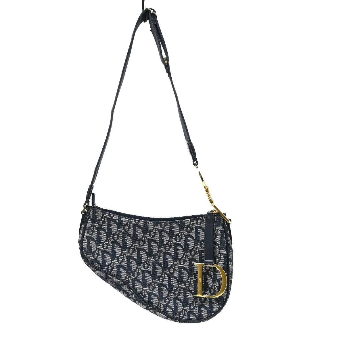Christian Dior Vintage Trotteur Chain Canvas, Blue, Canvas, Shoulder Bag