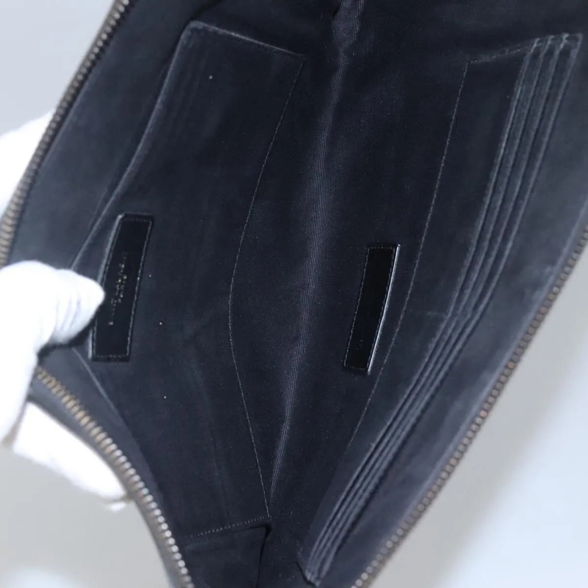 Saint Laurent Zip Pocket Leather, Black, Leather, Clutch