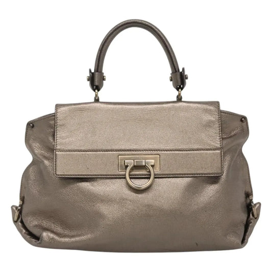 Salvatore Ferragamo Sofia Satchel Leather, Gold, Leather, Handbag