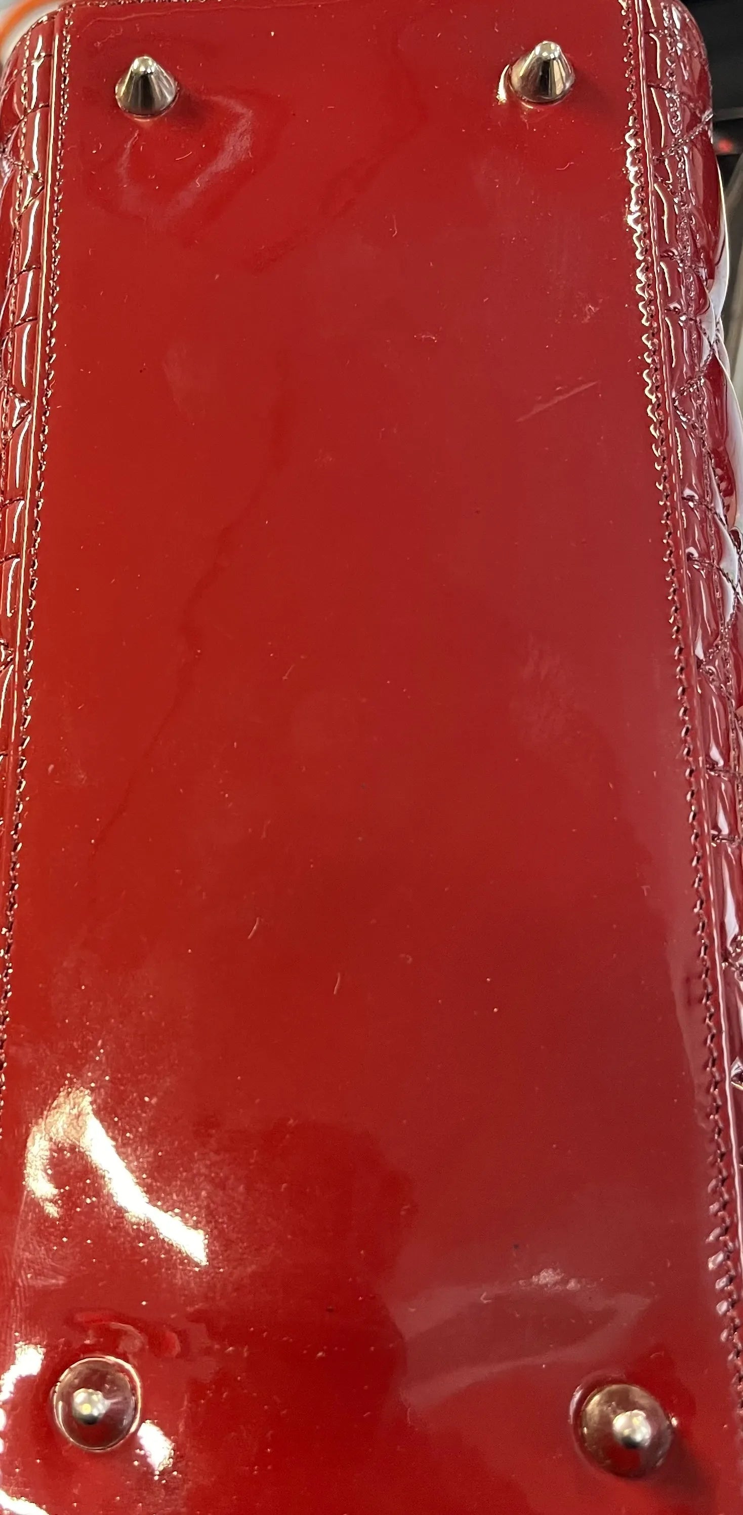 Christian Dior Vintage Lady Dior Cannage Quilt Patent, Burgundy, Patent Leather, Handbag