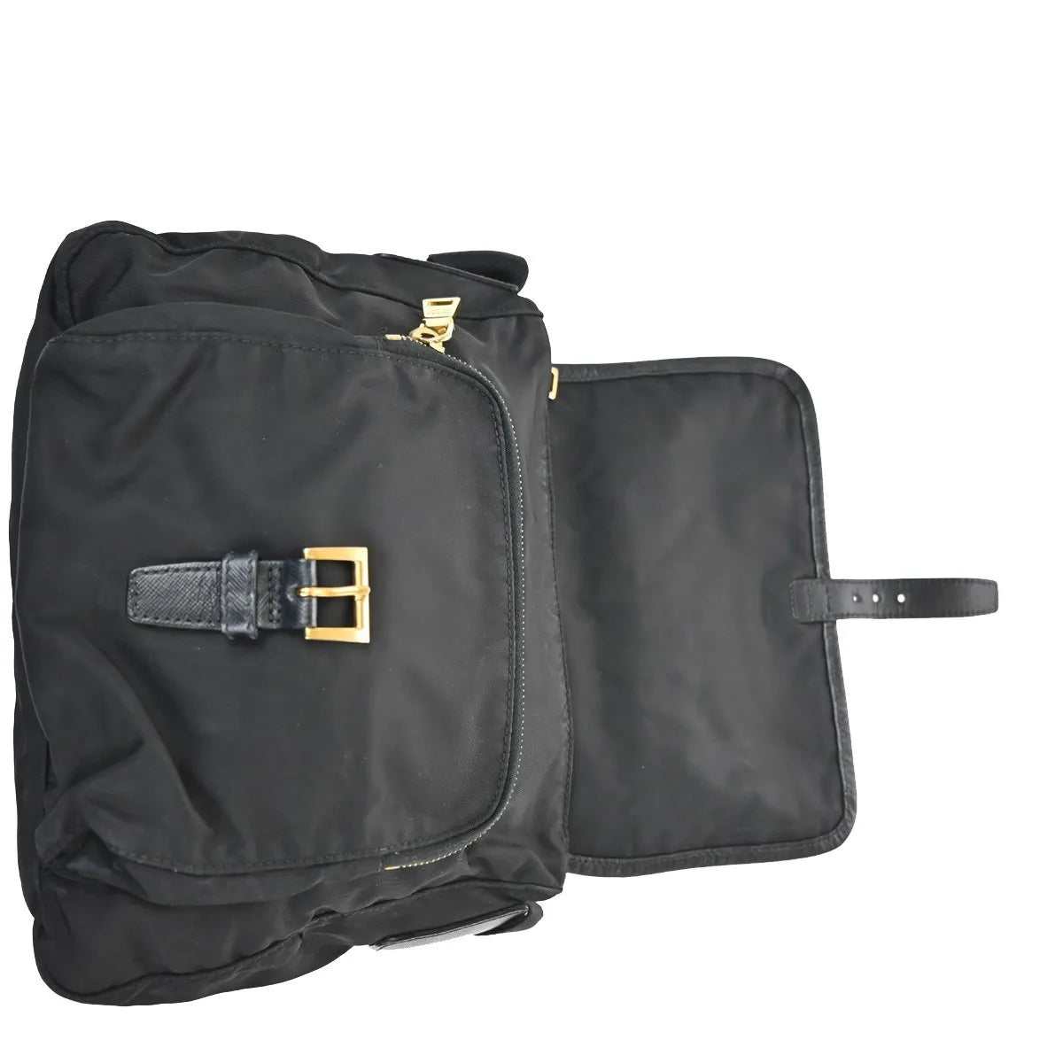 Prada Buckle Messenger Tessuto, Black, Nylon, Shoulder Bag