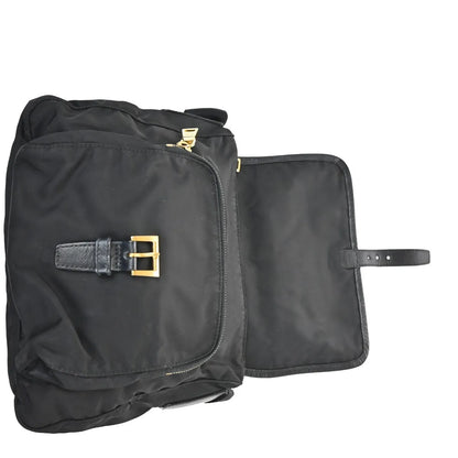Prada Buckle Messenger Tessuto, Black, Nylon, Shoulder Bag