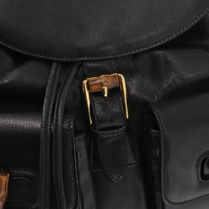 Gucci Vintage Bamboo Leather, Black, Leather, Backpack