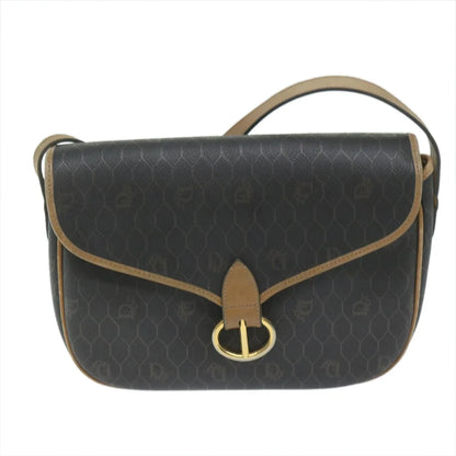Christian Dior Vintage Honeycomb Flap Canvas and Leather, Black, Canvas, Shoulder Bag