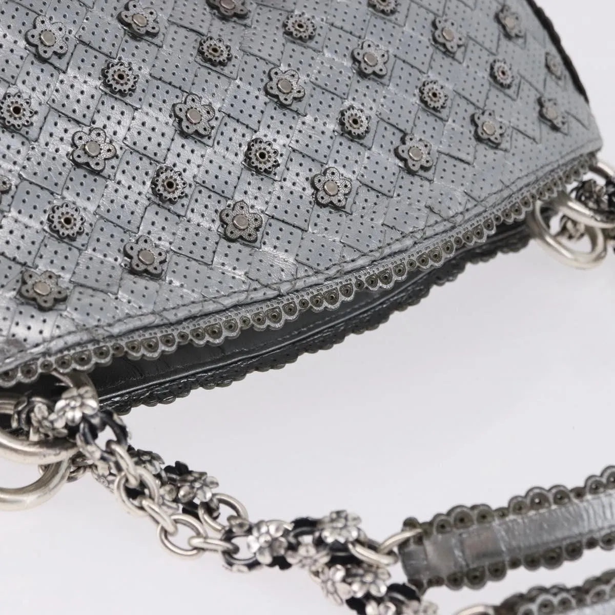 Bottega Veneta Intrecciato Shoulder Leather, Silver, Leather, Shoulder Bag