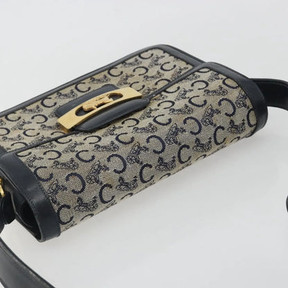 Celine Vintage Horse Carriage C Macadam Canvas and Leather, Navy, Canvas, Shoulder Bag
