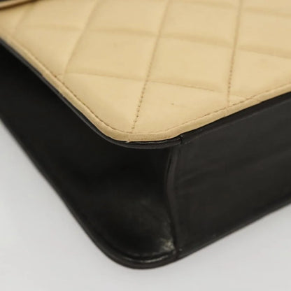 Chanel Vintage Button Waist Quilted Lambskin, Beige, Leather, Handbag