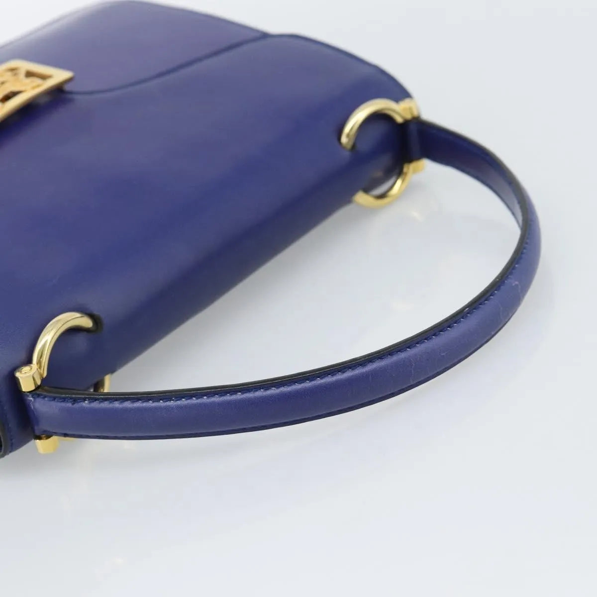 Celine Vintage Carriage Top Handle Leather, Blue, Leather, Handbag