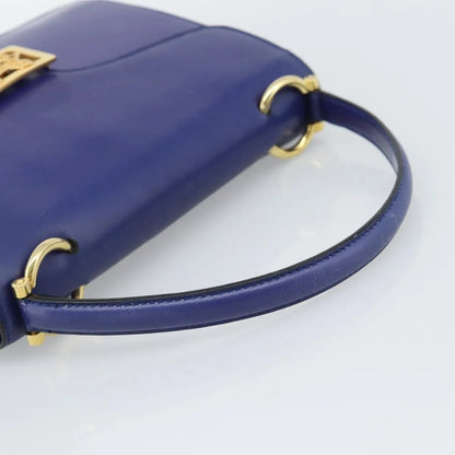 Celine Vintage Carriage Top Handle Leather, Blue, Leather, Handbag