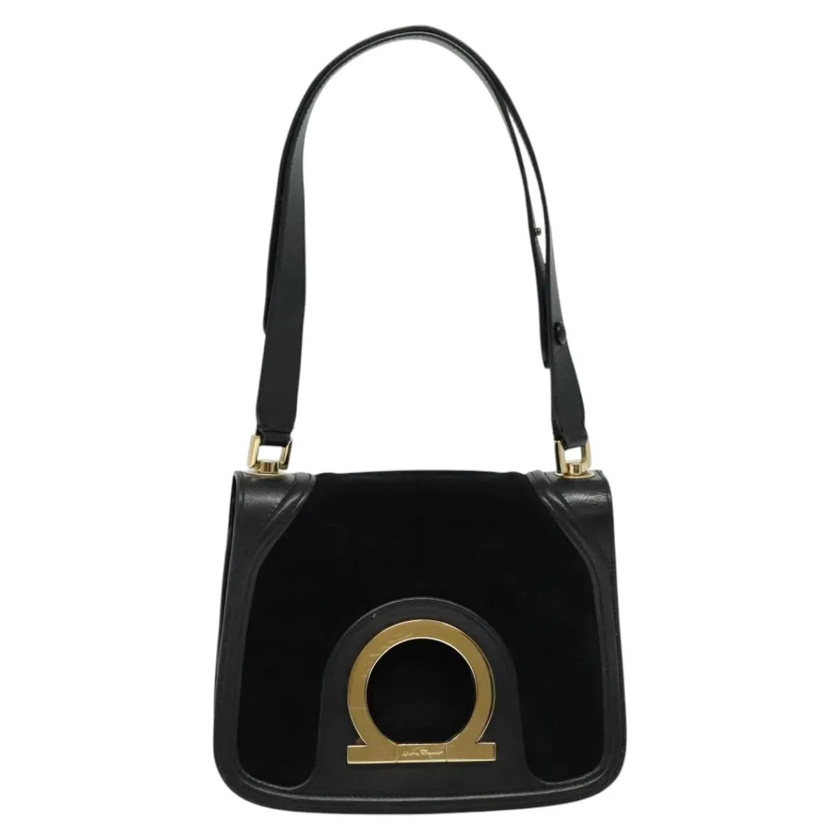 Salvatore Ferragamo Gancini Suede, Black, Suede, Shoulder Bag