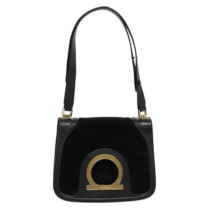 Salvatore Ferragamo Gancini Suede, Black, Suede, Shoulder Bag