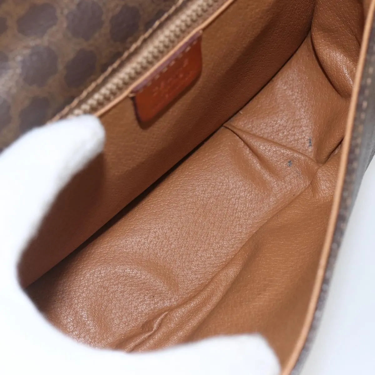Celine Vintage Macadam Canvas and Leather, Brown, Canvas, Shoulder Bag