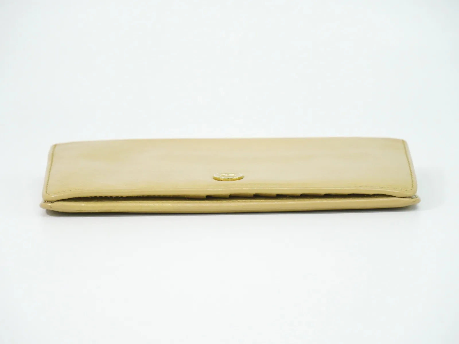 Chanel CC Button Bi-Fold Leather, Beige, Leather, Wallet