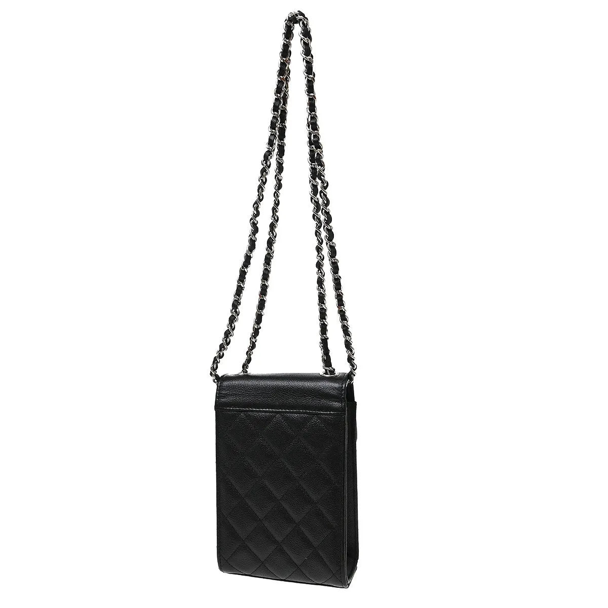 Chanel CC Flap Phone Holder Quilted Caviar, Black, Leather, Shoulder Bag
