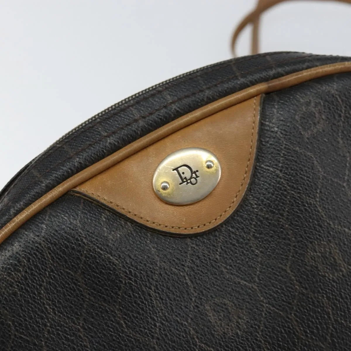 Christian Dior Vintage Honeycomb Canvas and Leather, Black, Canvas, Shoulder Bag