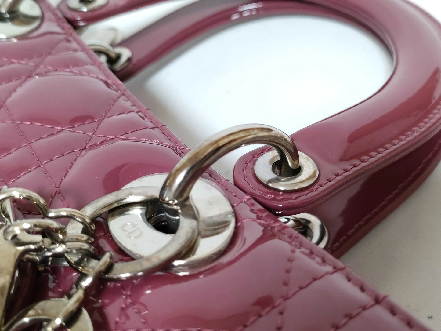 Christian Dior Lady Dior Patent, Purple, Patent Leather, Handbag