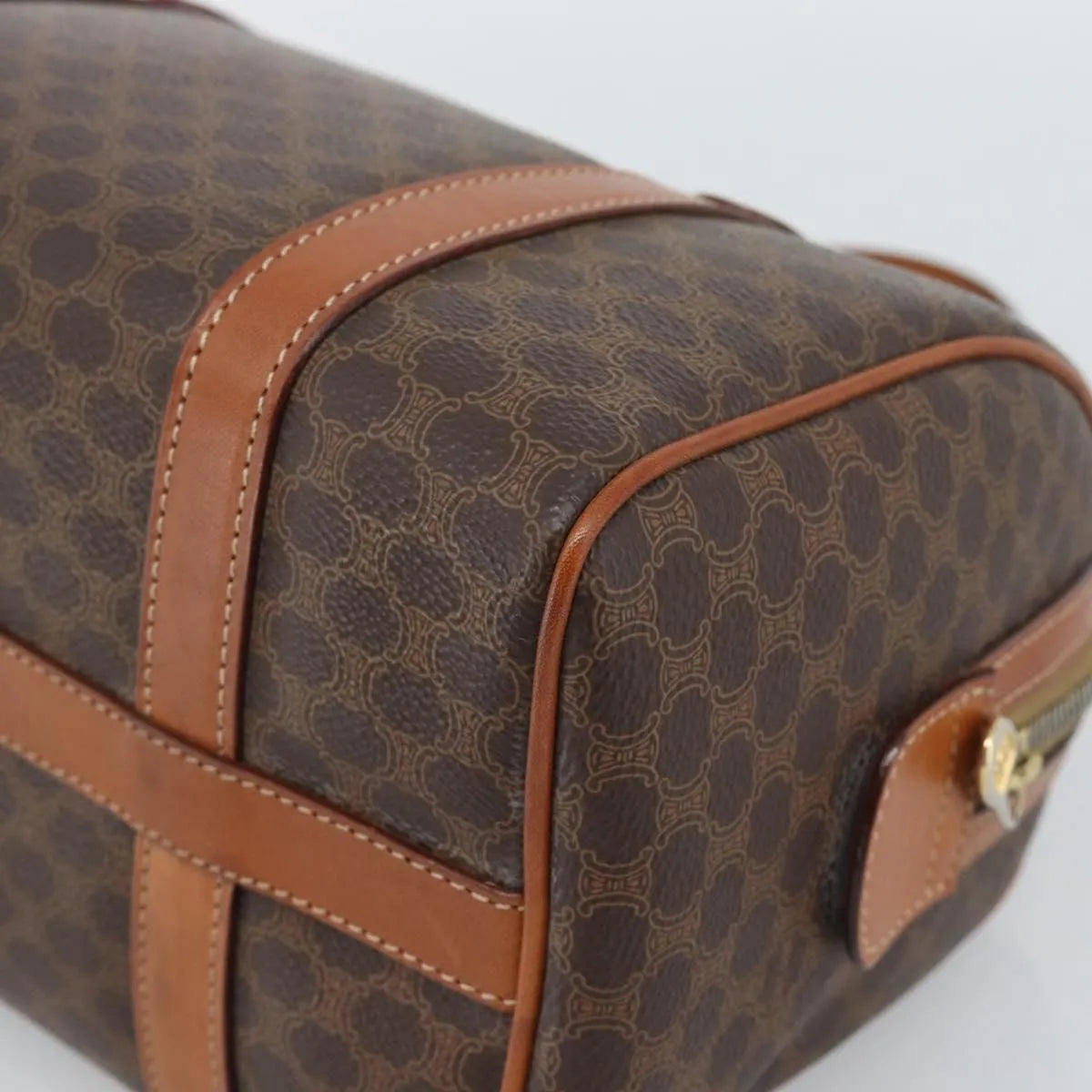 Celine boston Macadam Canvas, Brown, PVC, Travel Bag