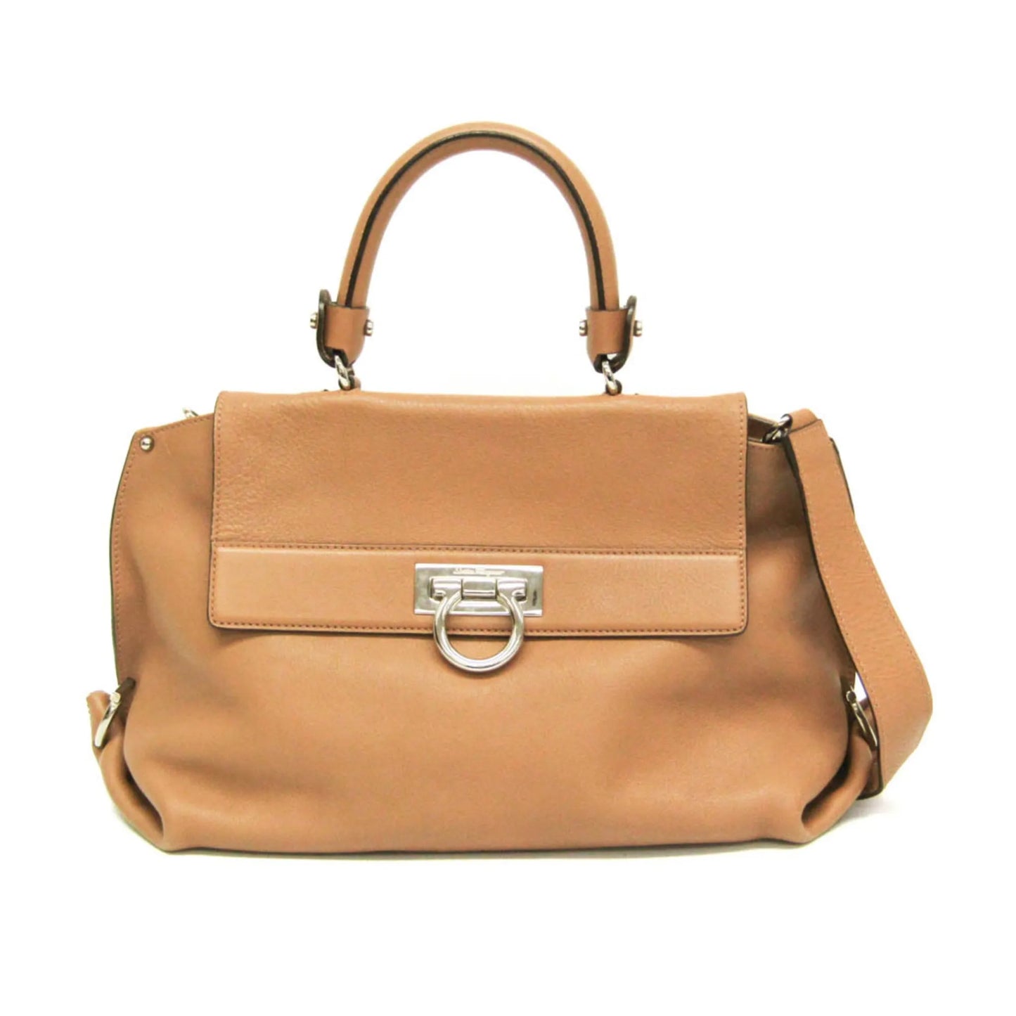 Salvatore Ferragamo Gancini Leather, Brown, Leather, Shoulder Bag