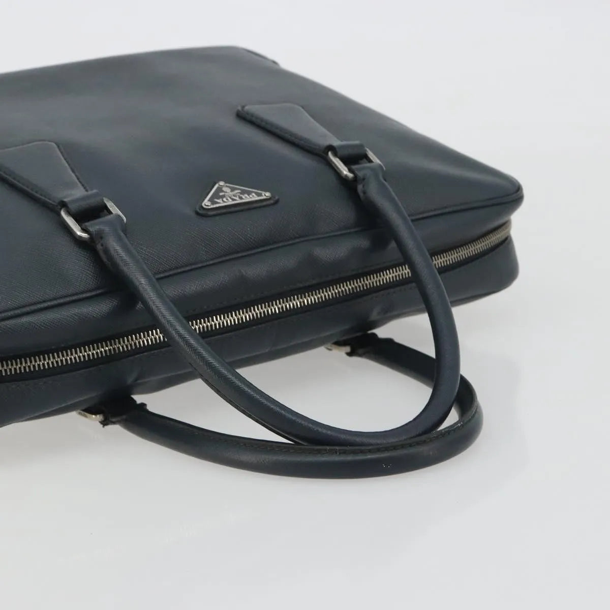 Prada Zip Around Saffiano Leather, Navy, Leather, Briefcase