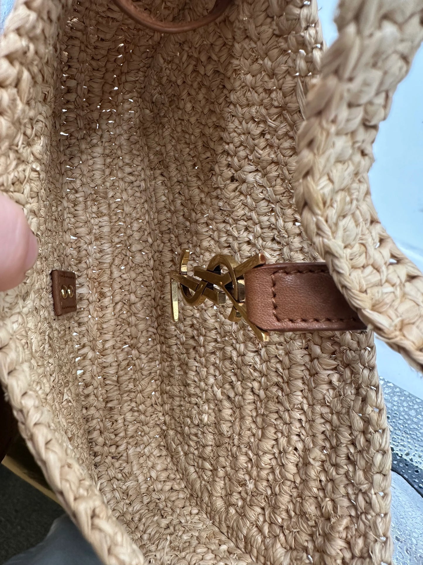 Saint Laurent Le 5 a 7 Hobo Raffia, Beige, Wood, Shoulder Bag