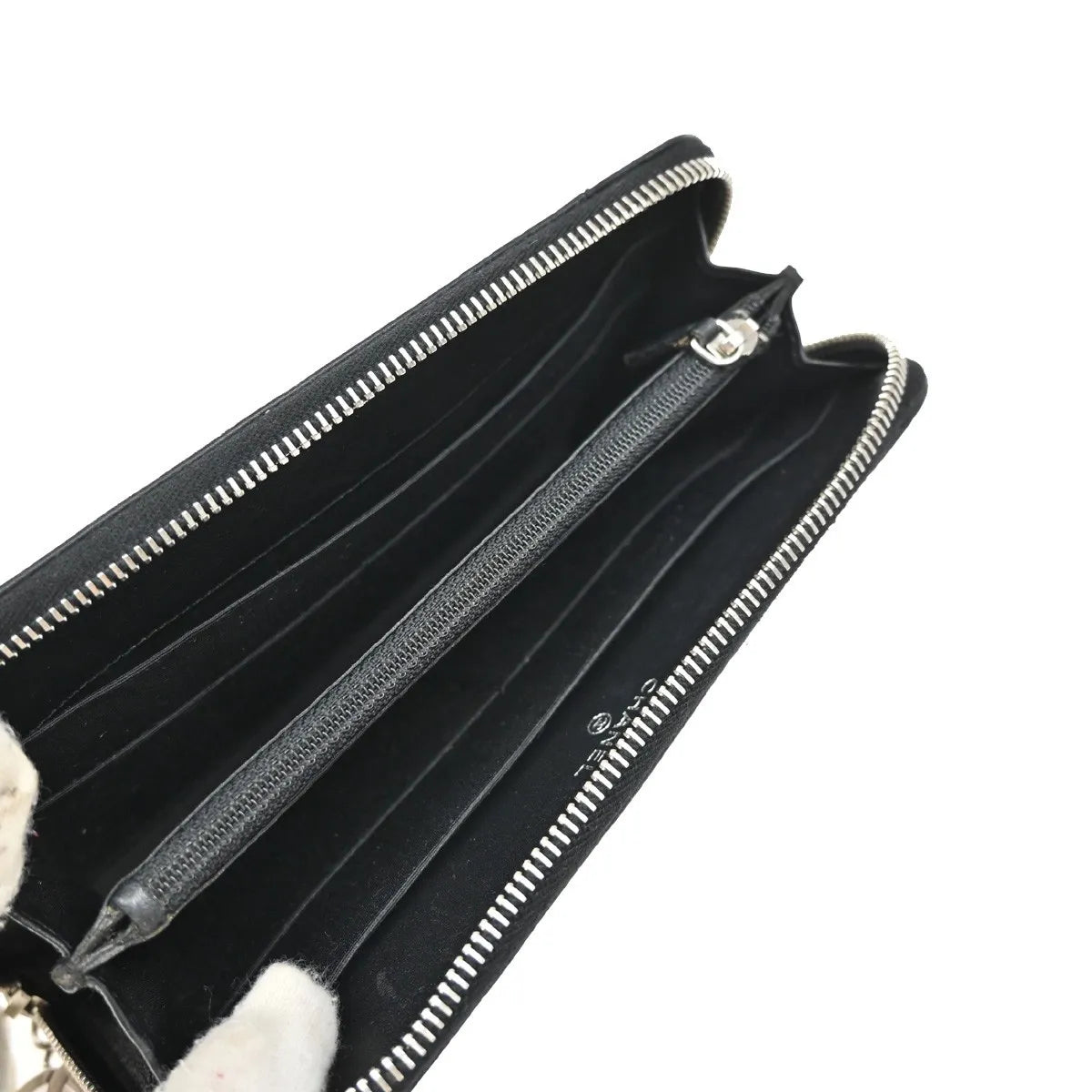 Chanel CC Charm Zip Around Quilted Lambskin, Black, Leather, Wallet