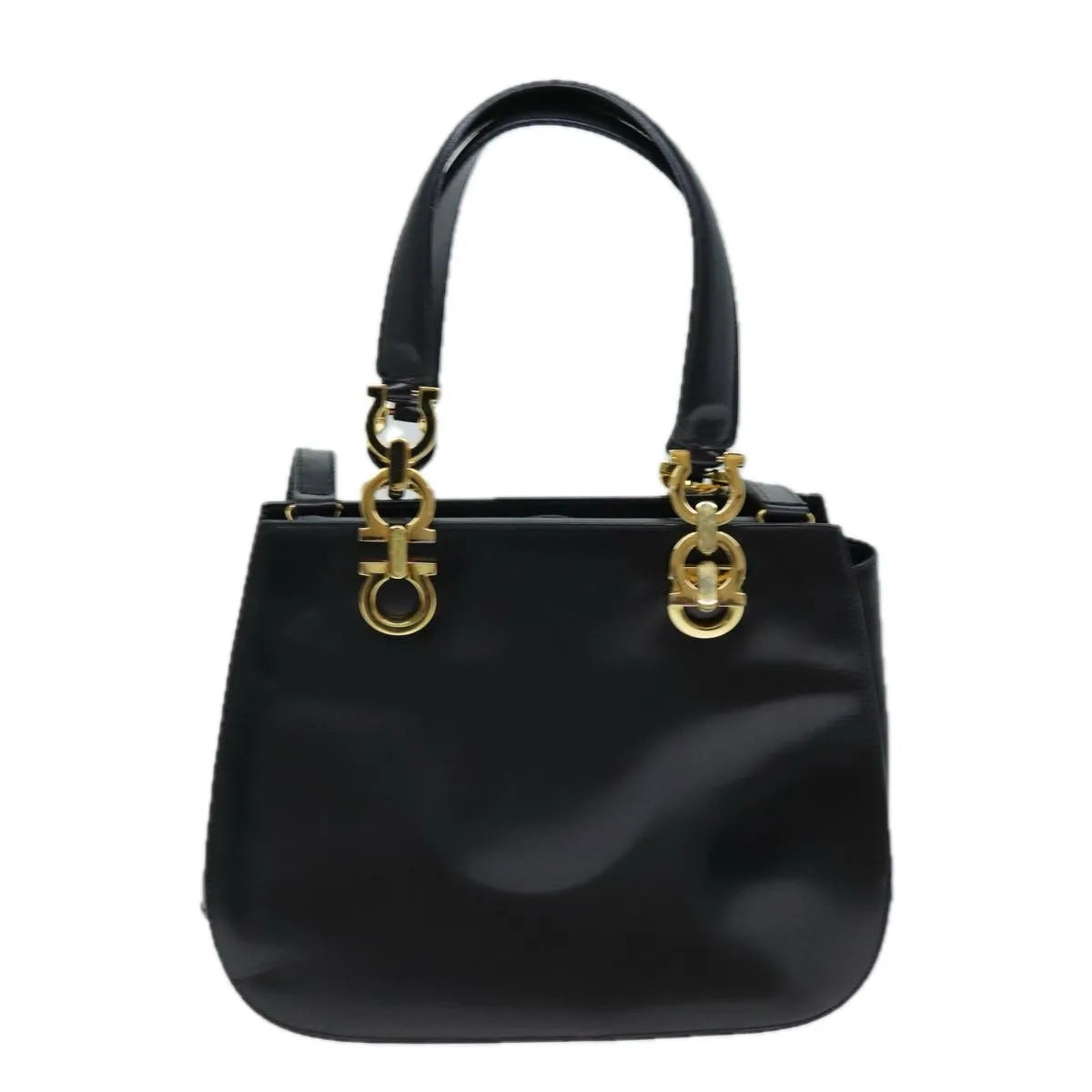 Salvatore Ferragamo Gancini Leather, Black, Leather, Handbag