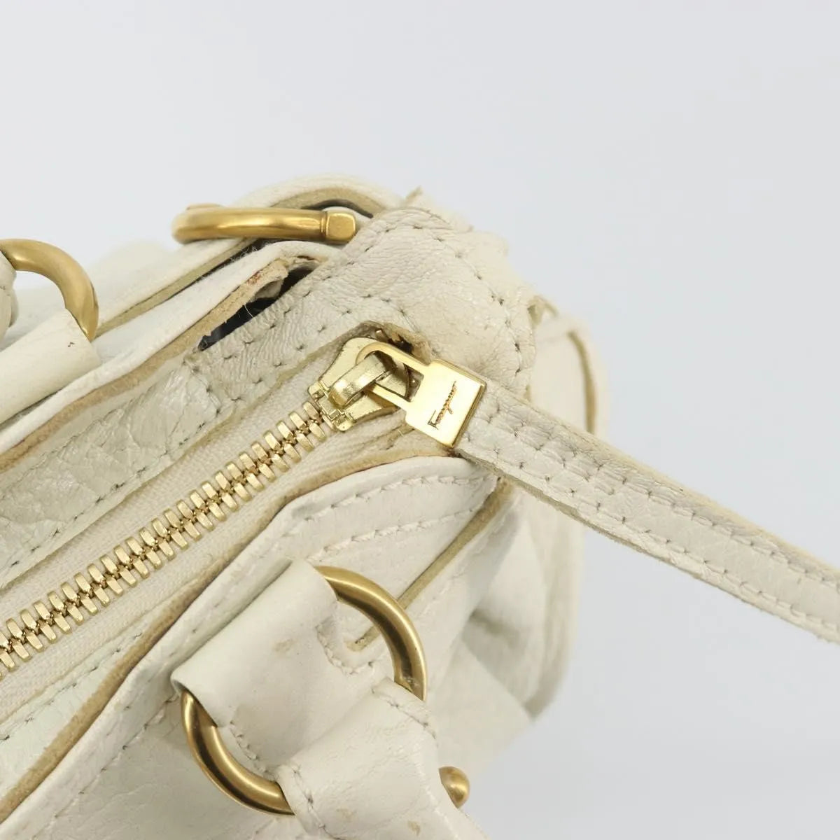 Salvatore Ferragamo Gancini Leather, White, Leather, Handbag