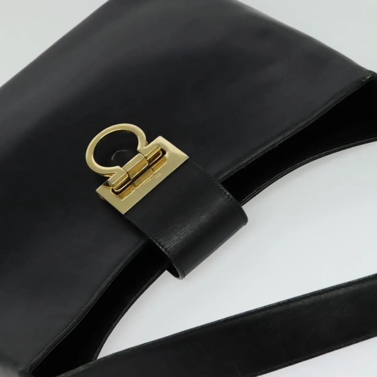 Salvatore Ferragamo Gancio Flap Hobo Leather, Black, Leather, Shoulder Bag