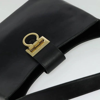 Salvatore Ferragamo Gancio Flap Hobo Leather, Black, Leather, Shoulder Bag