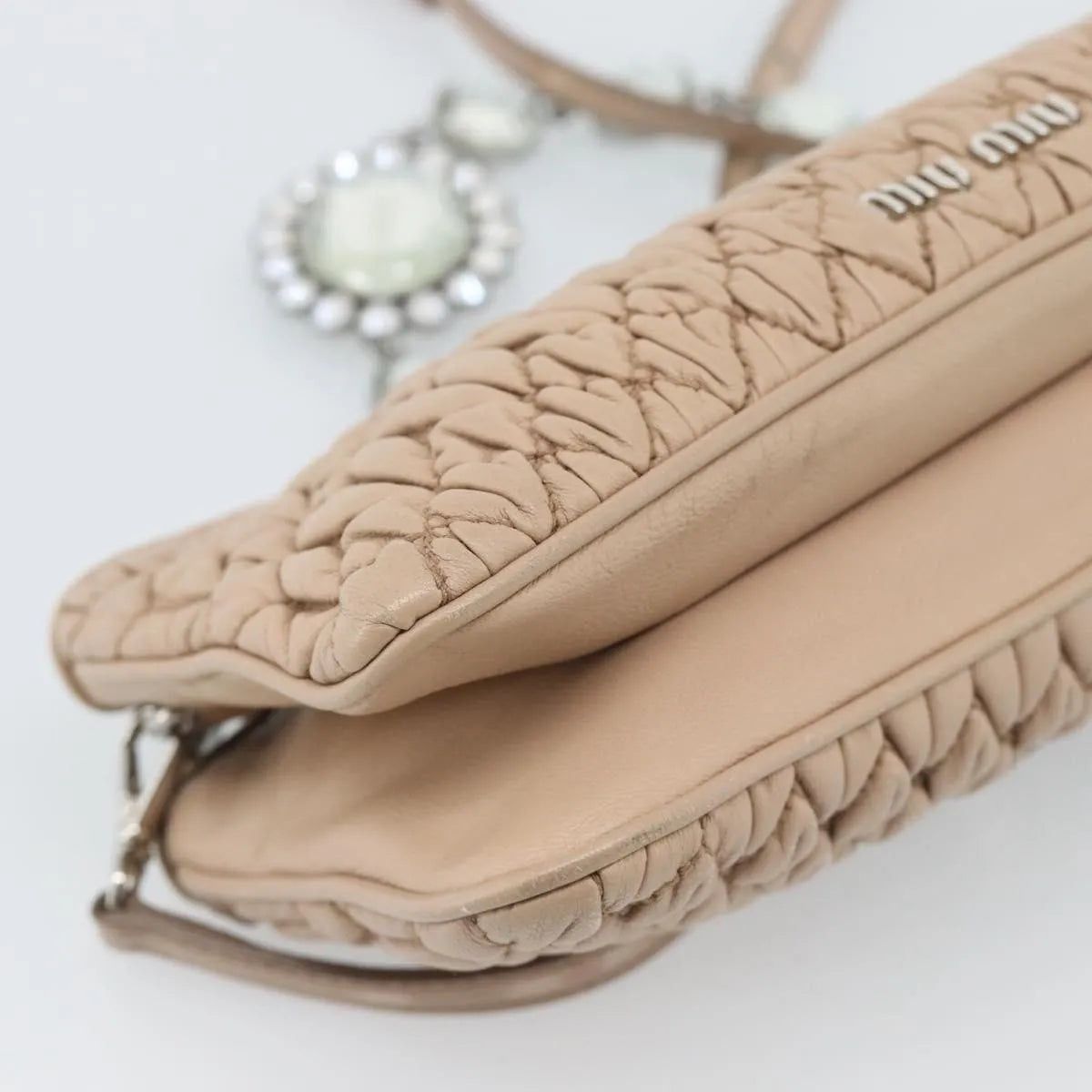 Miu Miu Crystal Convertible Chain Matelasse Leather, Pink, Leather, Shoulder Bag