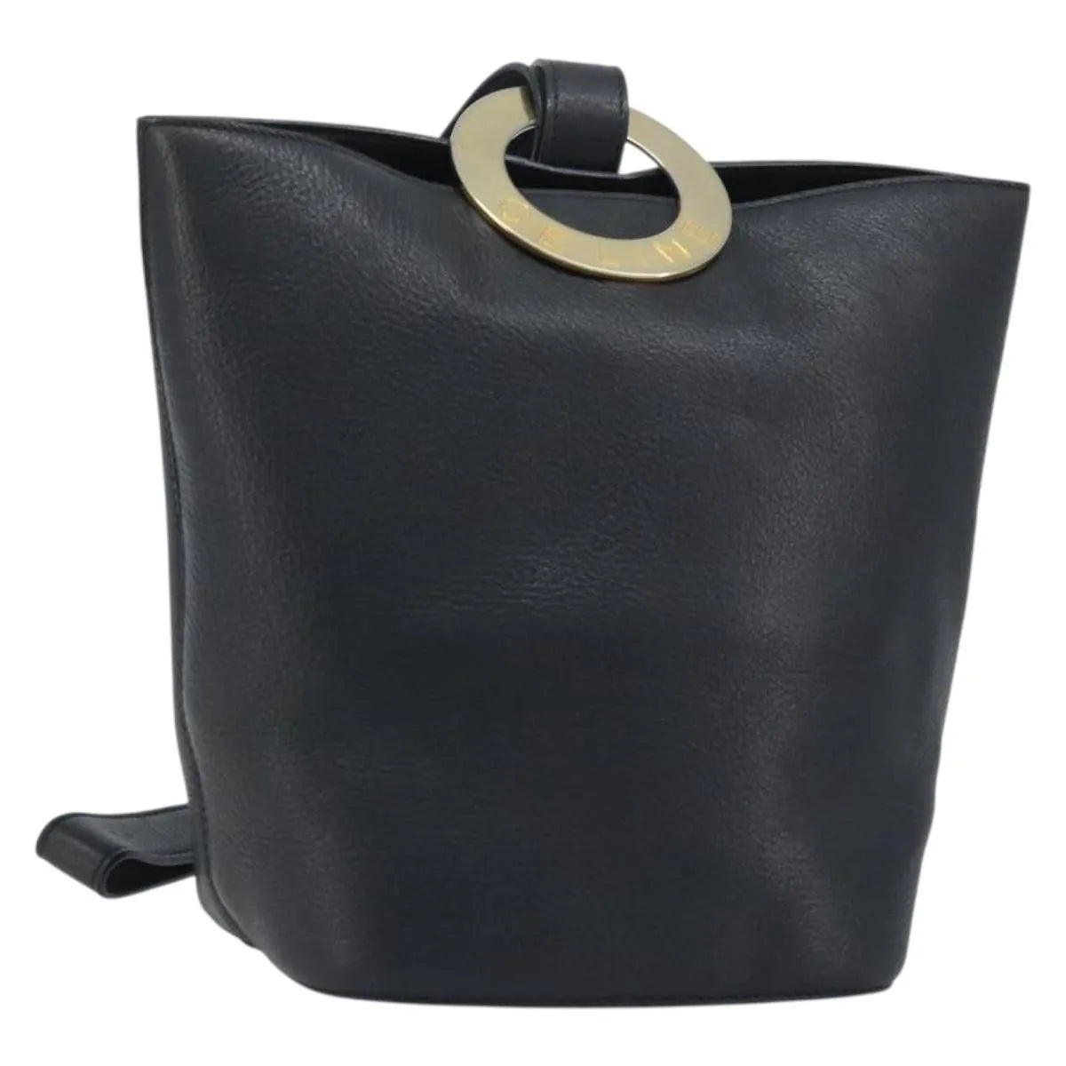 Celine Circle Logo Leather, Black, Leather, Handbag