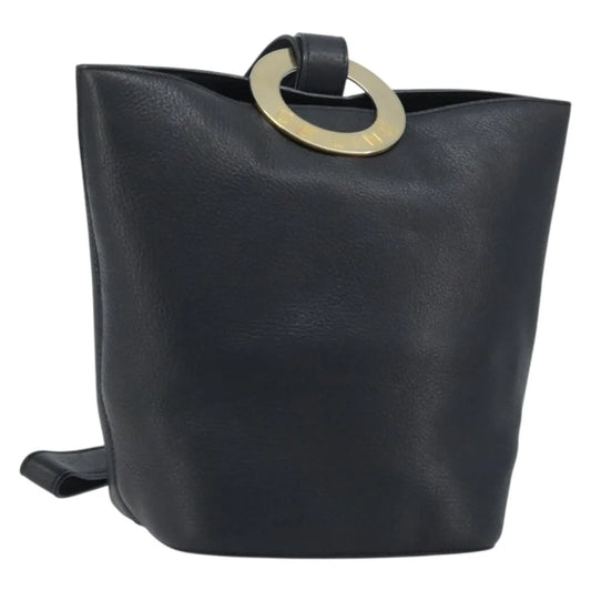 Celine Circle Logo Leather, Black, Leather, Handbag