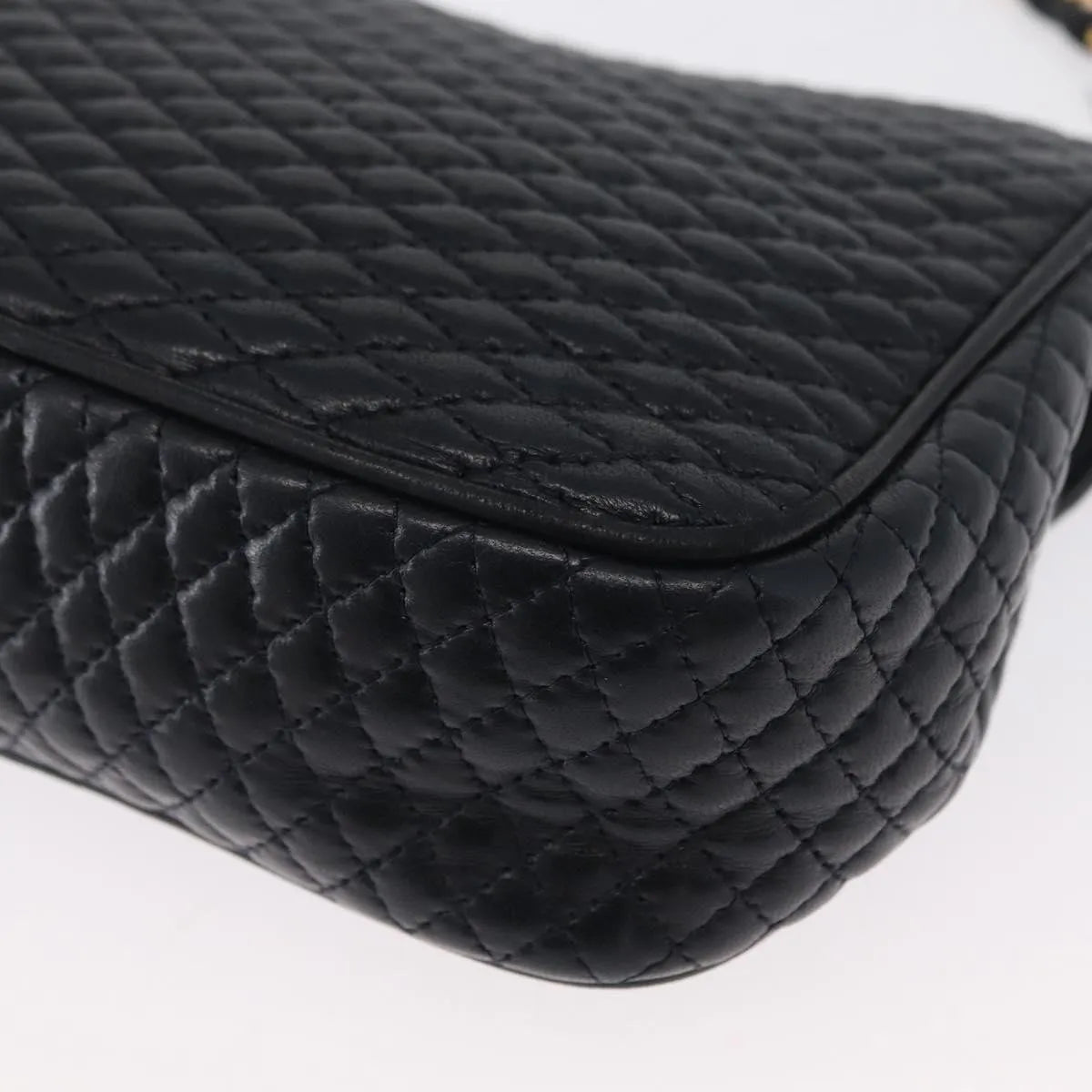 Bally Vintage Chain Quilted Leather, Navy, Leather, Shoulder Bag