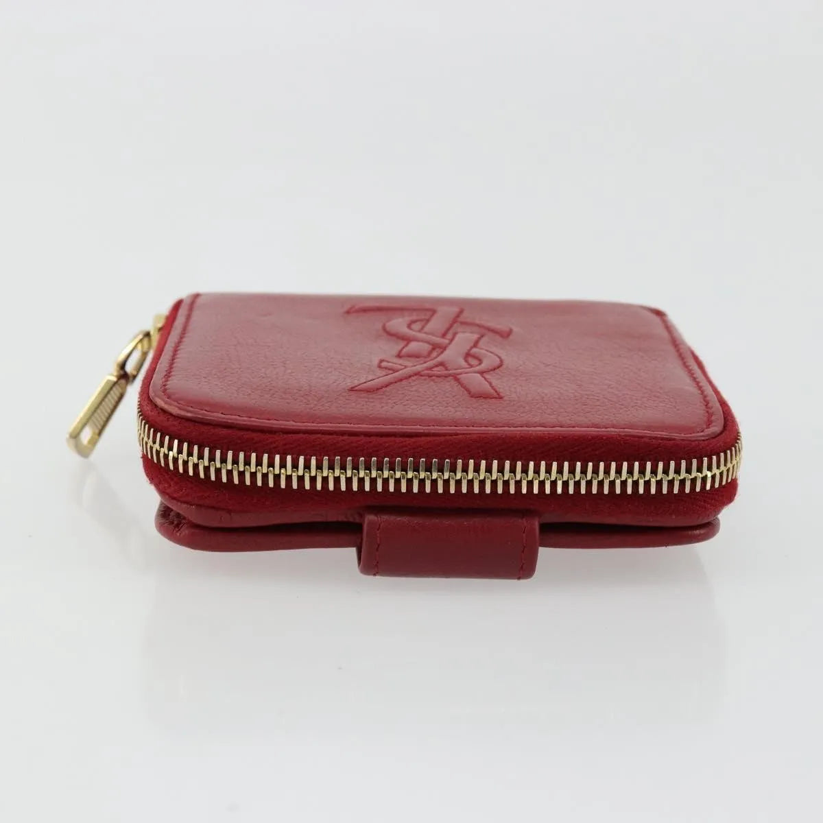 Saint Laurent Zipped Bifold Leather, Red, Leather, Wallet