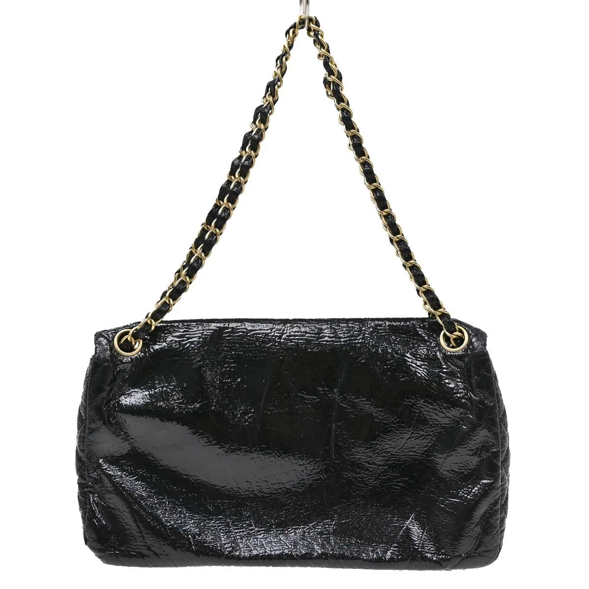 Chanel Rock and Chain Flap Patent Vinyl, Black, Patent Leather, Shoulder Bag