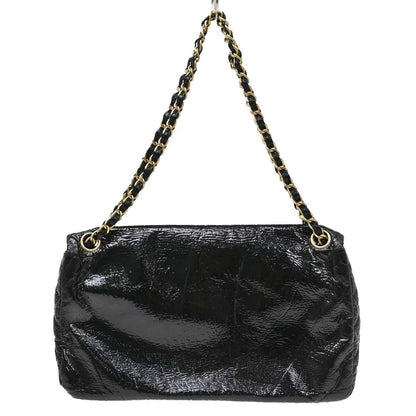 Chanel Rock and Chain Flap Patent Vinyl, Black, Patent Leather, Shoulder Bag