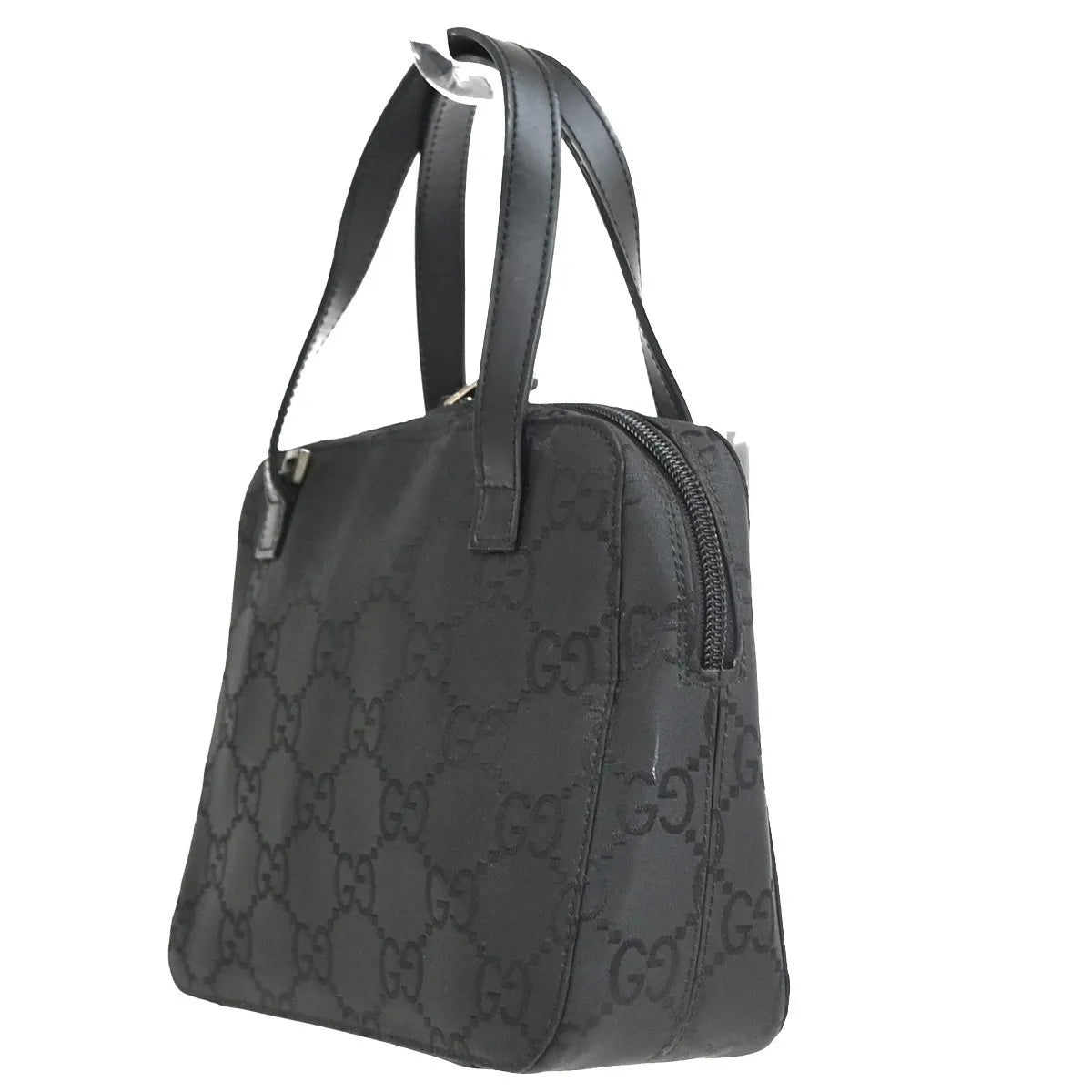 Gucci Zip Around Bowling GG Canvas and white leather, Black, Canvas, Handbag