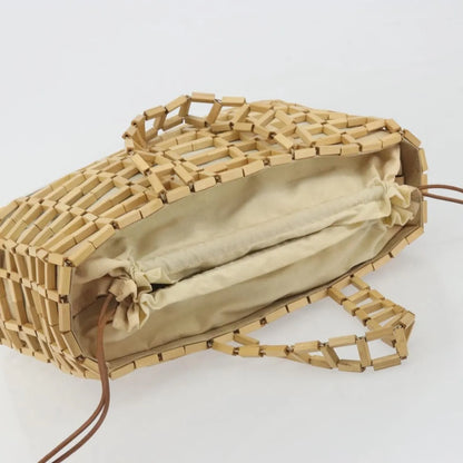 Salvatore Ferragamo Wood Mesh Drawstring canvas, Beige, Canvas, Handbag