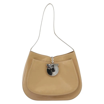 Salvatore Ferragamo Gancini Patent Leather, Beige, Patent Leather, Shoulder Bag