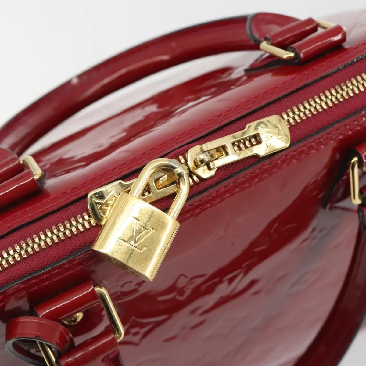 Louis Vuitton Alma Monogram Vernis, Red, Patent Leather, Handbag