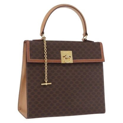 Celine Vintage Macadam Canvas and Leather, Brown, Canvas, Handbag