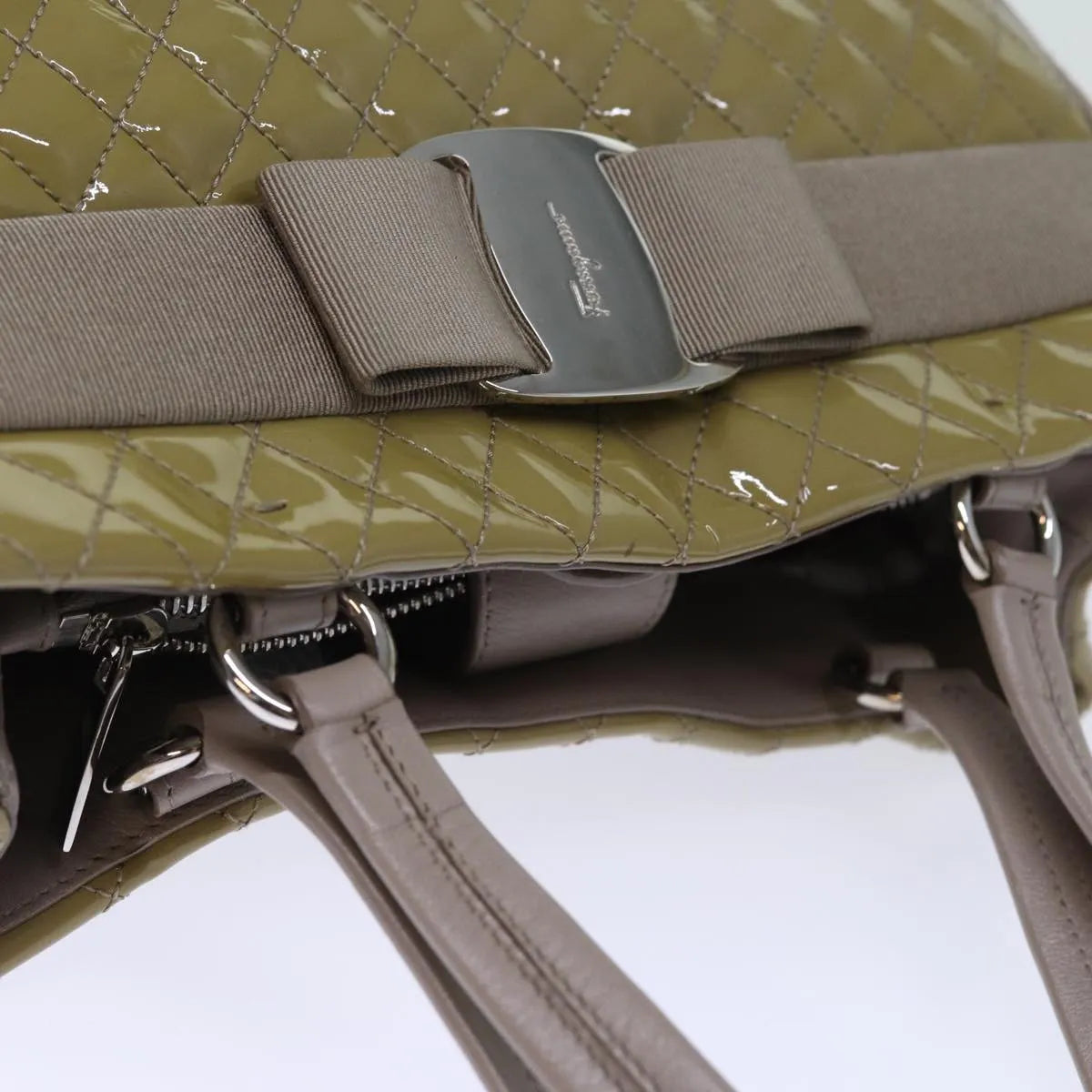 Salvatore Ferragamo Vala Patent leather, Beige, Patent Leather, Handbag